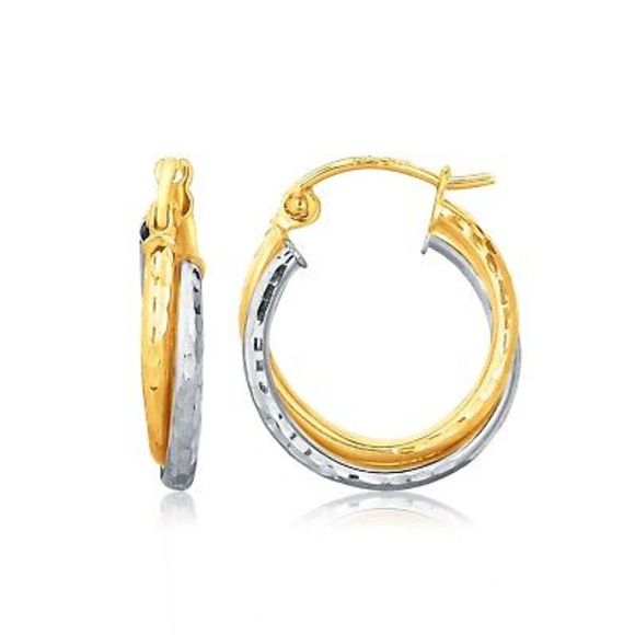 14k Two-Tone Gold Interlaced Hoop Earrings with Hammered Texture - Picture 1 of 1
